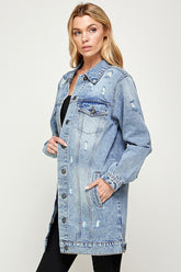 Women's Denim Quarter Distressed Washed Jackets | Zarnesh